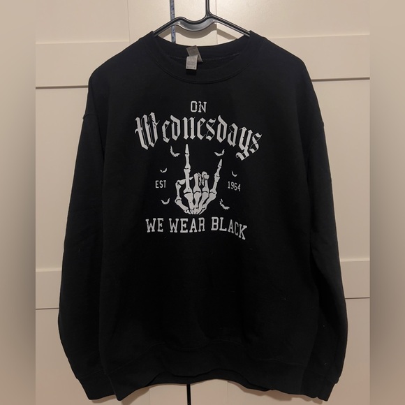 Halloween/Fall Black Crewneck Sweater “On Wednesdays We Wear Black” - Picture 1 of 3
